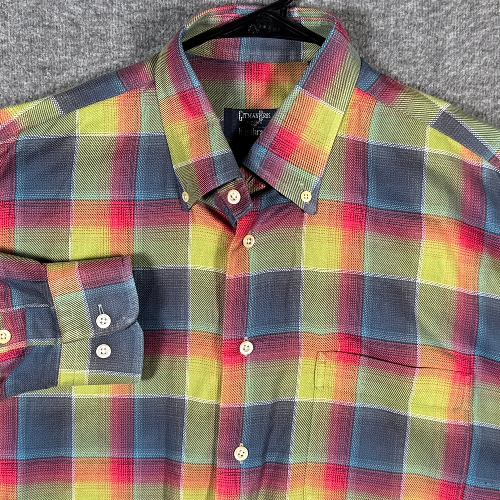 Gitman Bros Shirt Mens Large Madras Plaid Long Sleeve Button Down USA Made
